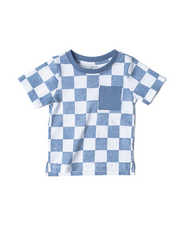 CHECKERED TEE - SKY BLUE