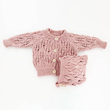 Leaf Lace Hand Knit Cardigan Sweater Rosy Pink