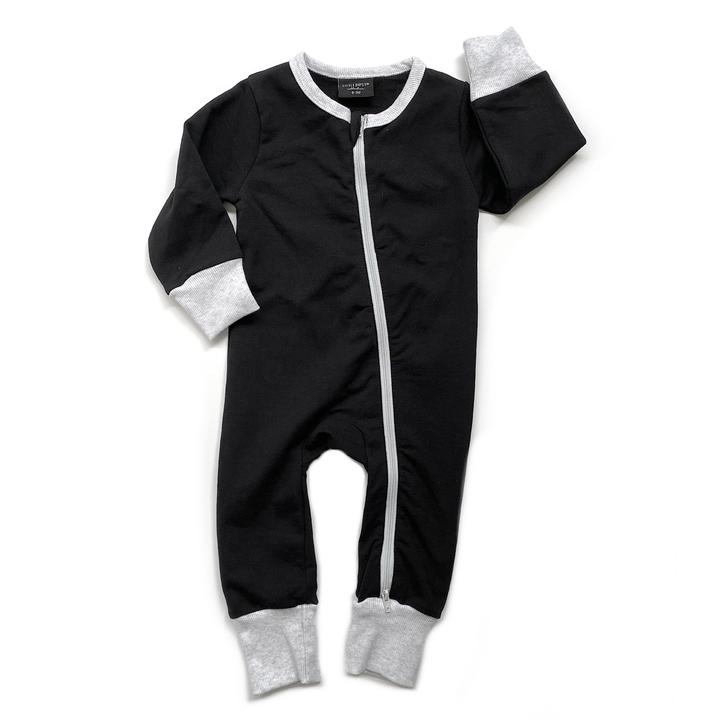 2-Way Zip Romper - Black & Grey