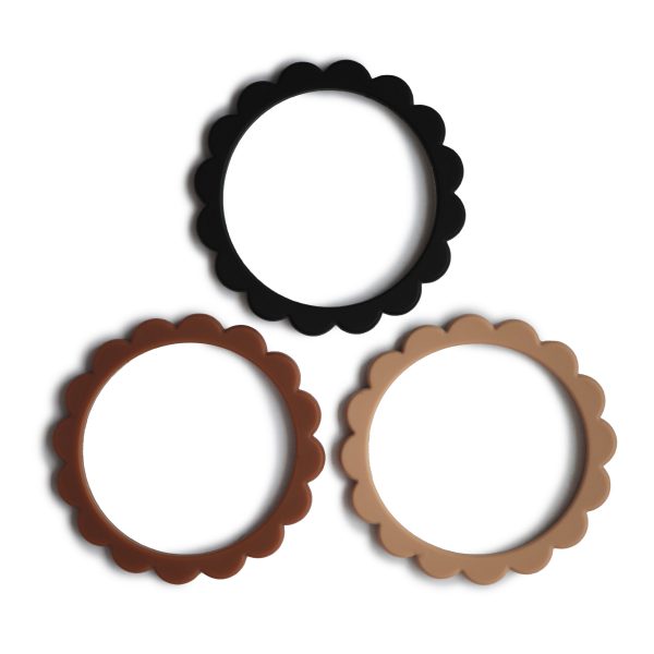 FLOWER TEETHING BRACELET 3-PACK (BLACK/NATURAL/CARAMEL)