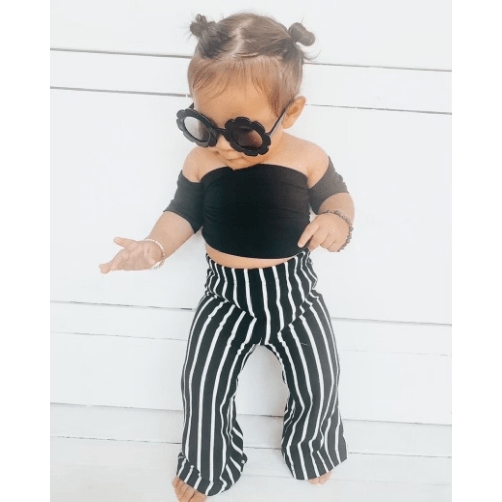 Blakely Boho Bell Bottoms - Black & White Stripe