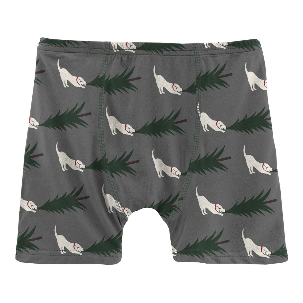 KICKEE PANTS HOLIDAY BAMBOO BOY'S BOXER BRIEF - PEWTER CHRISTMAS TREE DRAG