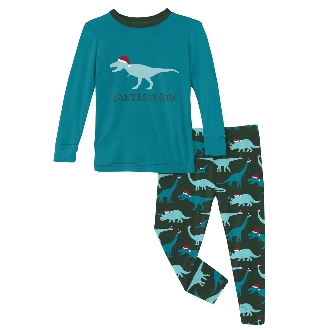 KICKEE PANTS GRAPHIC PAJAMA SET - Santa Dinos