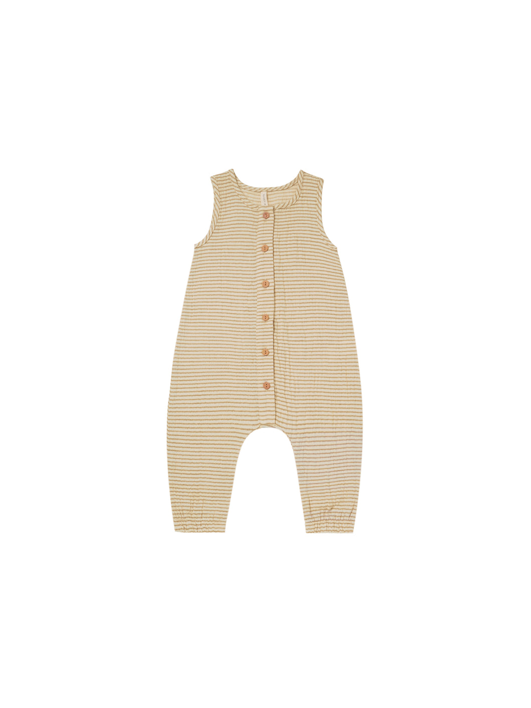 woven button jumpsuit | ocre stripe