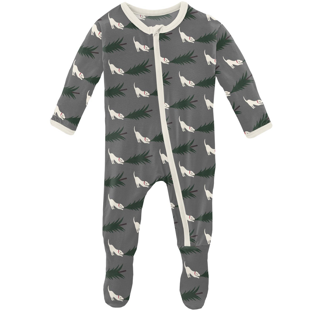 Kickee Pants Print Footie with Zipper Pewter Christmas Tree Drag