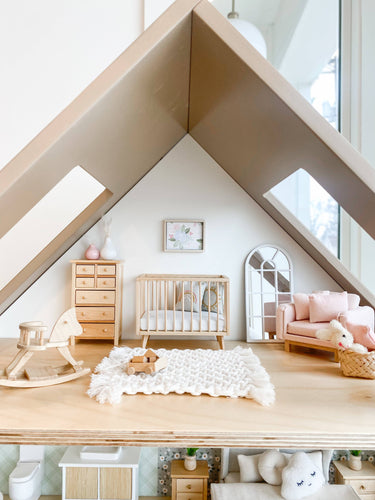 Dollhouse Nursery Crib + Mattress | Natural Wood