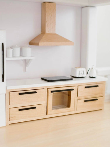 Dollhouse Straight Kitchen Base Cabinets Cooktop Oven | Wood