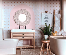 Dollhouse Double Faucet Bathroom Vanity | Wood & White