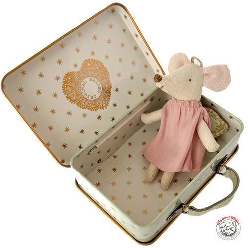 Maileg Angel Little Sister Mouse in Suitcase