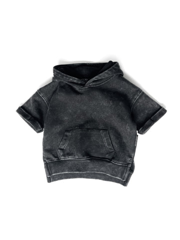 Little Bipsy Acid Wash Short Sleeve Hoodie-Black