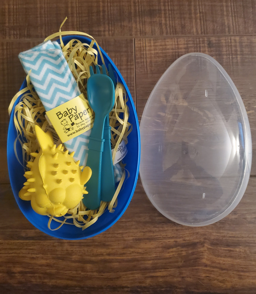 Easter Egg Blue With Baby Paper, Fork And Spoon, and Puffer Fish