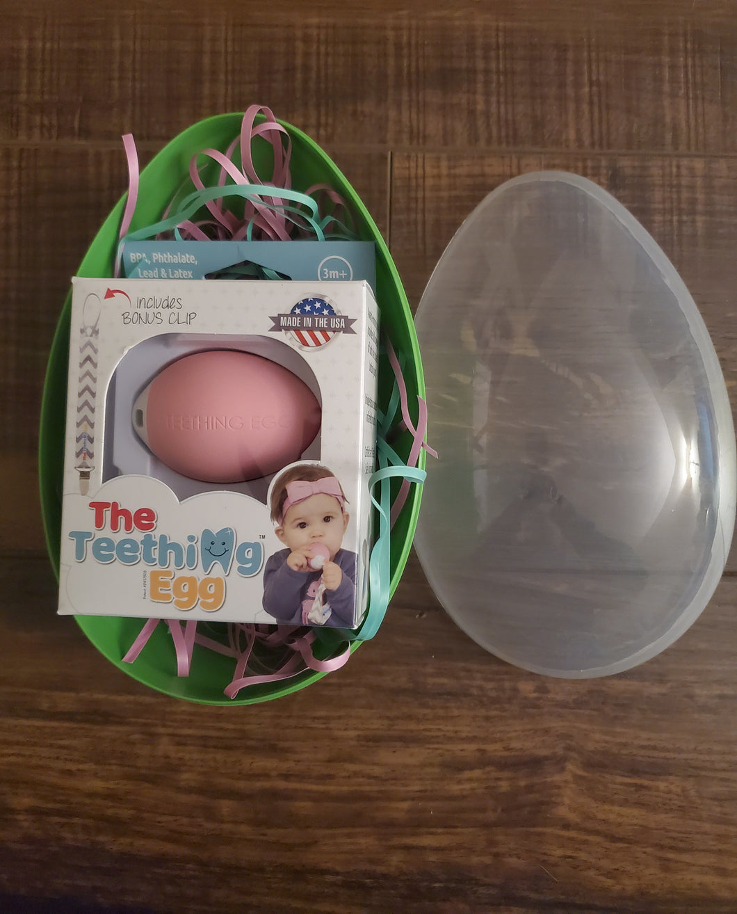 Easter Egg Green With Pink Teething Egg
