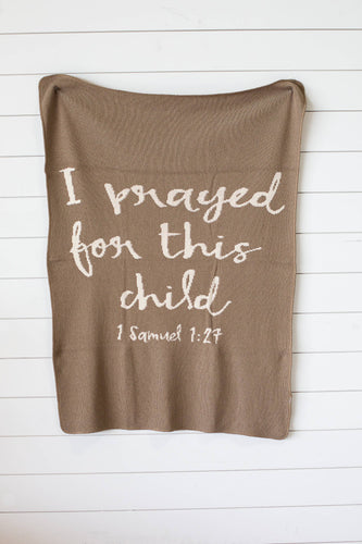 Modern Burlap I prayed for this child Throw | Taupe