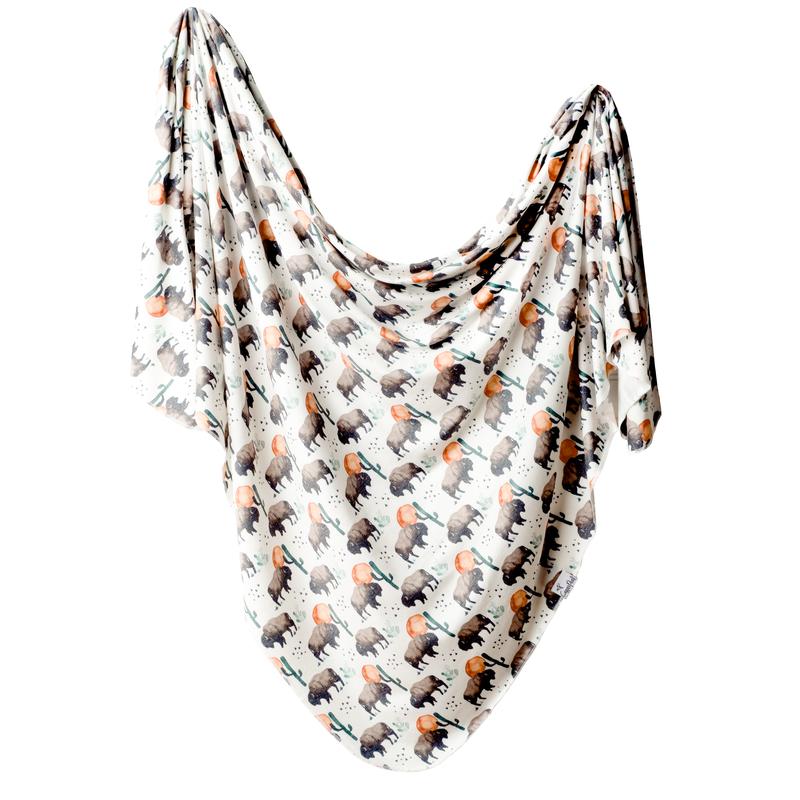 Bison Knit Swaddle Blanket-Copper Pearl