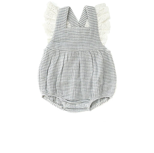 Cross Back Striped Romper Slate Stripe-City Mouse