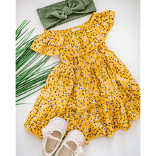 Fiona Flutter Sleeve Mini Dress - Mustard Floral Print