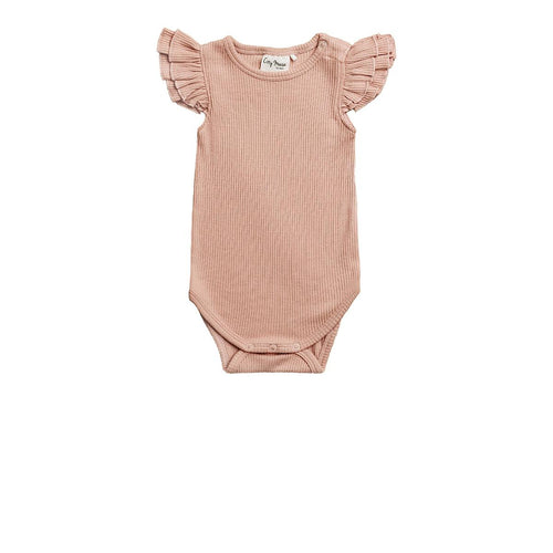 Flutter Sleeve Bodysuit-Soft Rose City Mouse