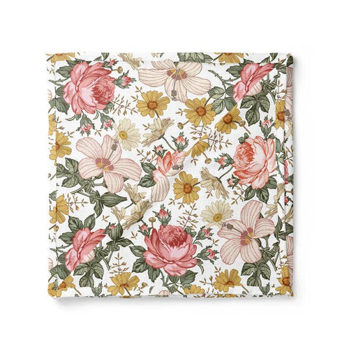 Garden Floral Swaddle-White