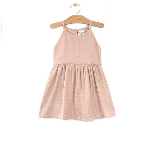 City Mouse Soft Peach Muslin Lace Back Dress