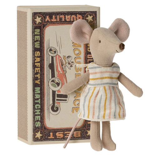 Maileg Big Sister Mouse in a Box, Spring Striped Dress