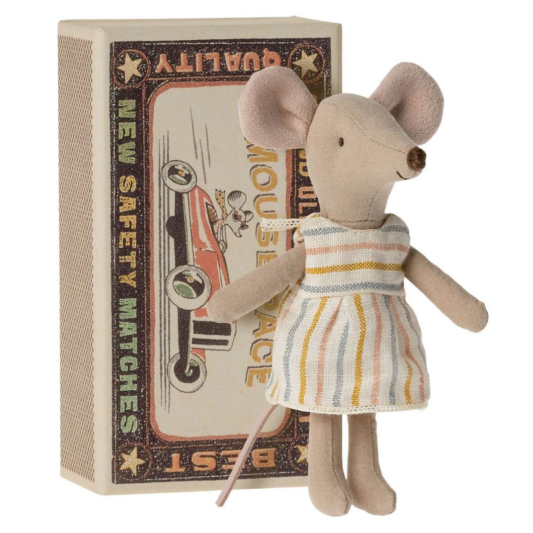 Maileg Big Sister Mouse in a Box, Spring Striped Dress