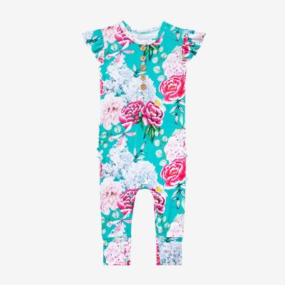 Posh Peanut Eloise Ruffled Cap Sleeve Henley Romper