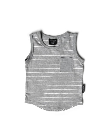 STRIPE POCKET TANK - GREY