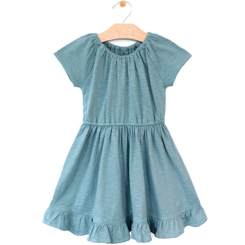 City Mouse Slub Gathered Dress - Caribbean