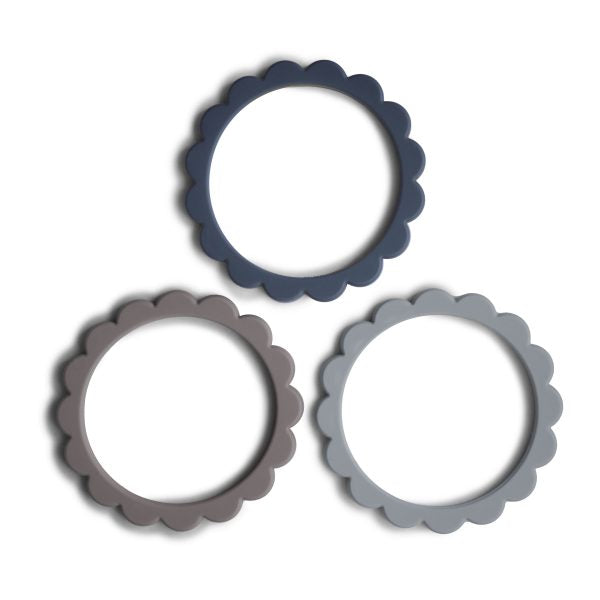 FLOWER TEETHING BRACELET 3-PACK (STEEL/DOVE GRAY/STONE)