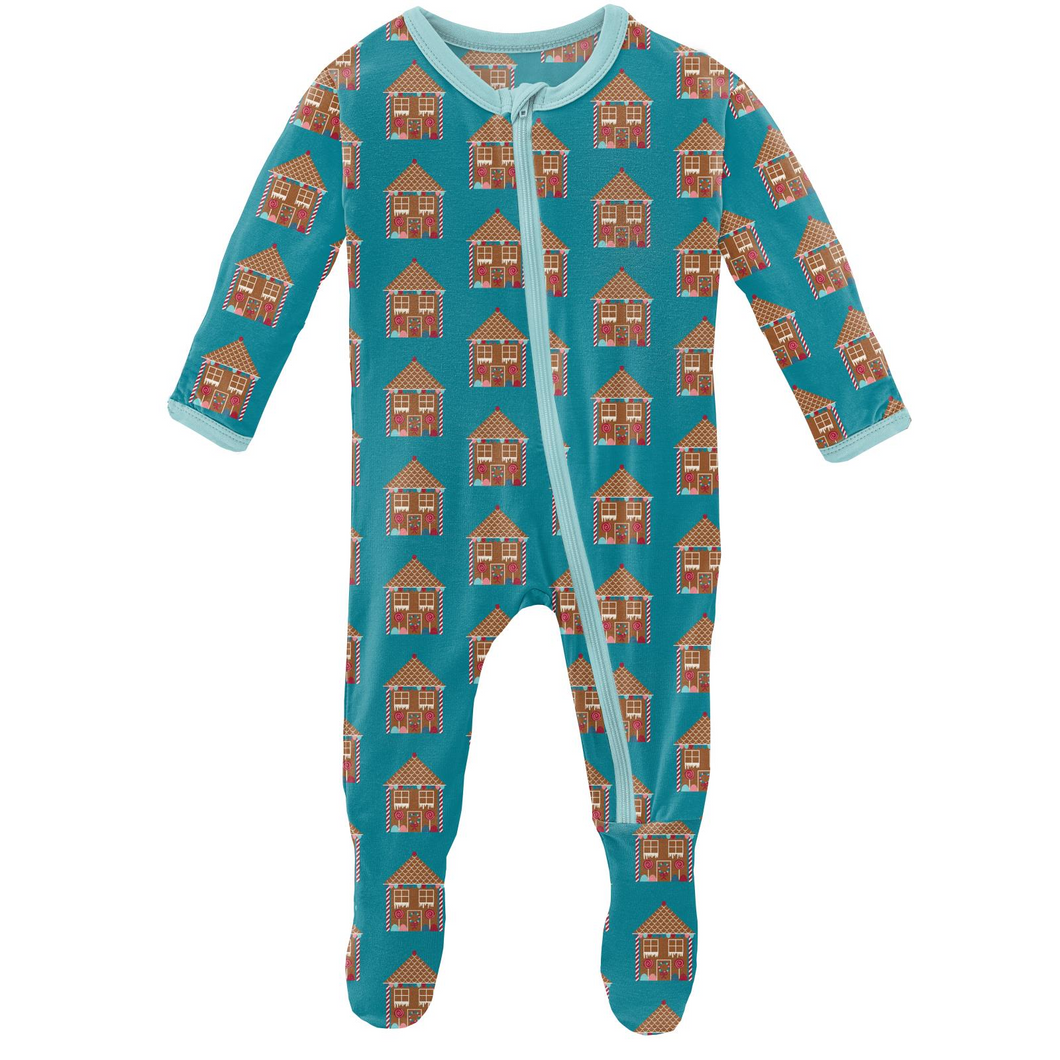 Kickee Pants Print Footie with Zipper Bay Gingerbread