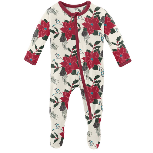 Kickee Pants Print Footie with Zipper Christmas Floral