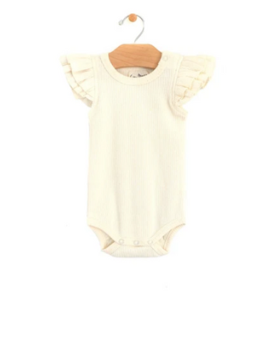 CITY MOUSE RIB FLUTTER SLEEVE BODYSUIT- NATURAL