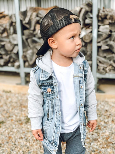 Gray Hooded Denim Jacket - Little Bipsy Collection