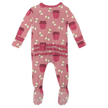 Print Muffin Ruffle Footie with Snaps in Strawberry Bees and Jam