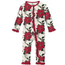 Girl's Print Classic Ruffle Coverall with Zipper - Christmas Floral