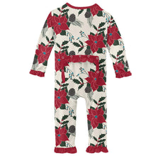 Girl's Print Classic Ruffle Coverall with Zipper - Christmas Floral