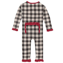 Girl's Print Classic Ruffle Coverall with Zipper - Midnight Holiday Plaid