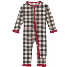 Girl's Print Classic Ruffle Coverall with Zipper - Midnight Holiday Plaid