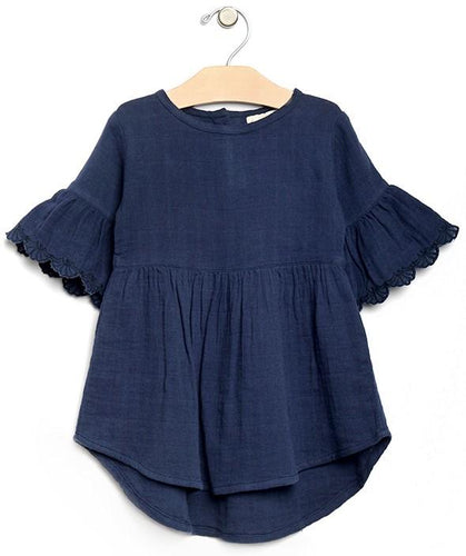 City Mouse Muslin Flutter Sleeve Dress - Midnight Blue