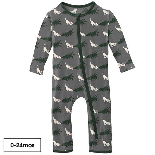 Print Coverall with Zipper in Pewter Christmas Tree Drag